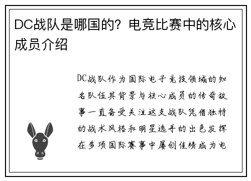 DC战队是哪国的？电竞比赛中的核心成员介绍