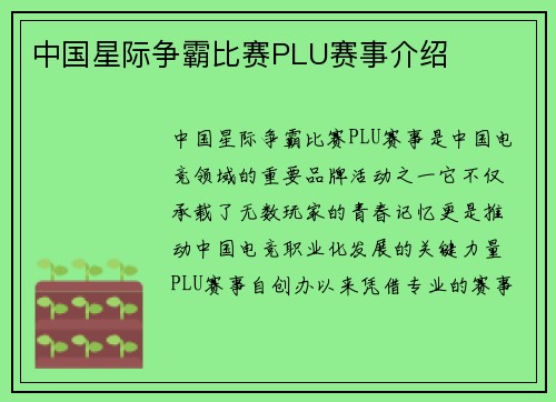 中国星际争霸比赛PLU赛事介绍